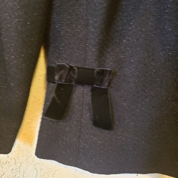 London Times Black Metallic Thread Velvet Bow Blazer Size 6 - Picture 2 of 10